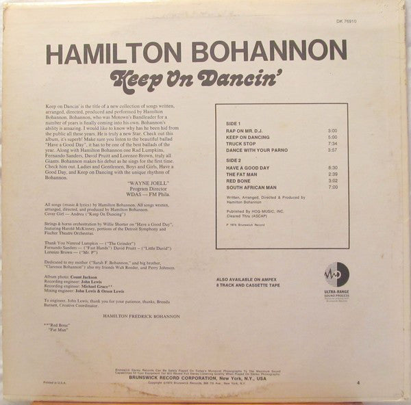 Hamilton Bohannon : Keep On Dancin' (LP, Album)