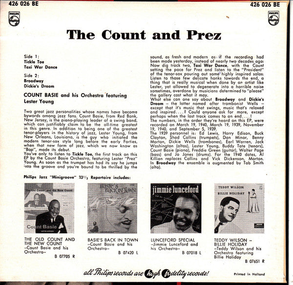 Count Basie Orchestra Featuring Lester Young : The Count And Prez (7", EP)