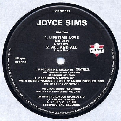 Joyce Sims : Lifetime Love (12")