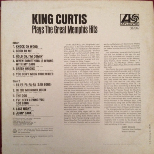 King Curtis : Plays The Great Memphis Hits (LP, Album, Mono)