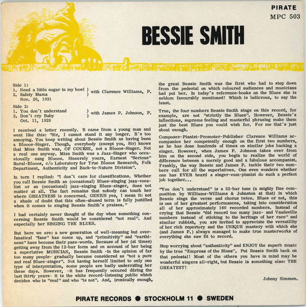 Bessie Smith : Need A Little Sugar In My Bowl (7", EP)
