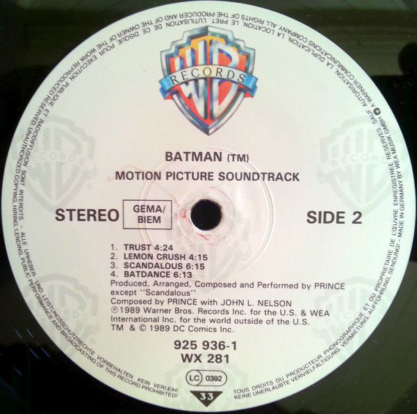 Prince : Batman™ (Motion Picture Soundtrack) (LP, Album, Tel)