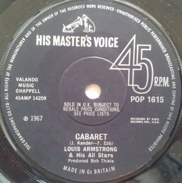Louis Armstrong Orchestra & Chorus / Louis Armstrong And His All-Stars : What A Wonderful World / Cabaret (7", Single, Sol)