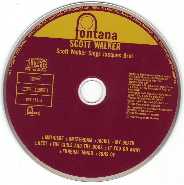 Scott Walker : Scott Walker Sings Jacques Brel (CD, Comp, RE)