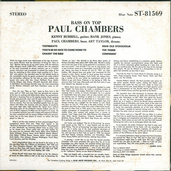 Paul Chambers Quartet : Bass On Top (LP, Album, RE)