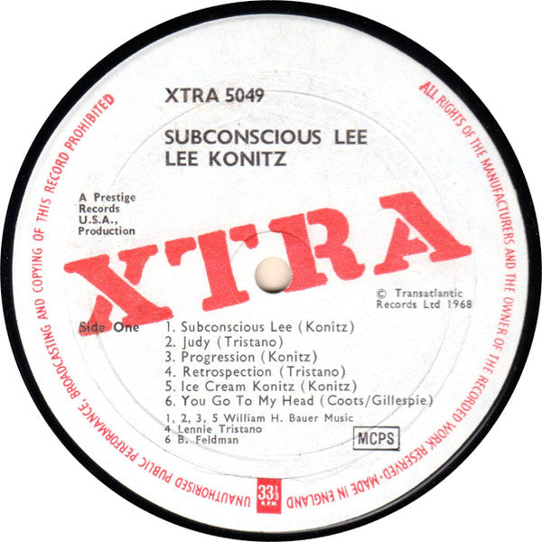 Lee Konitz With Lennie Tristano : Subconscious-Lee (LP, Comp, RE)