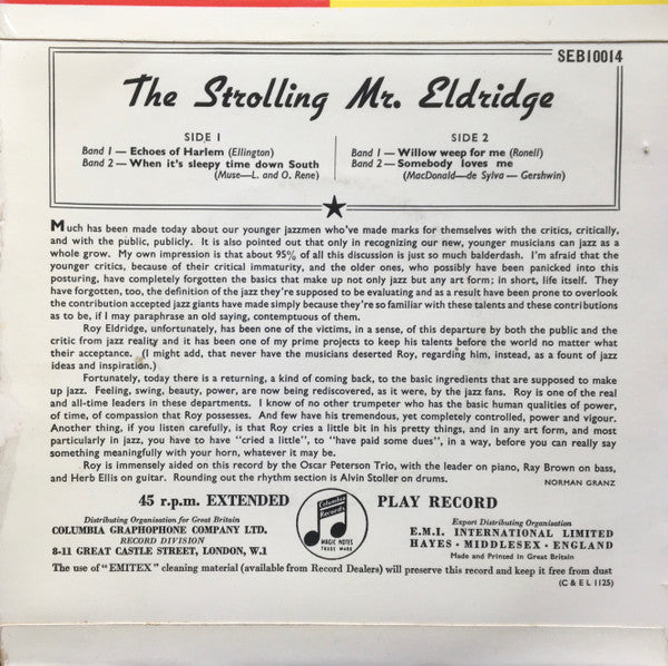 Roy Eldridge, The Oscar Peterson Trio : The Strolling Mr. Eldridge (7", EP)