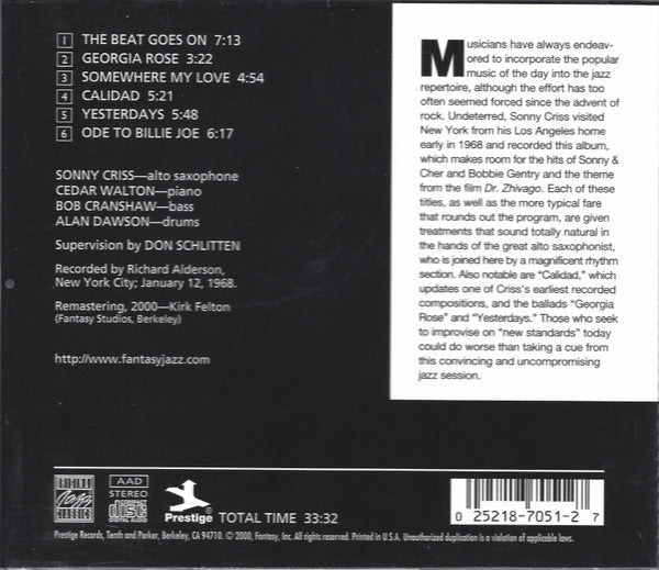 Sonny Criss : The Beat Goes On! (CD, Album, RE, RM)