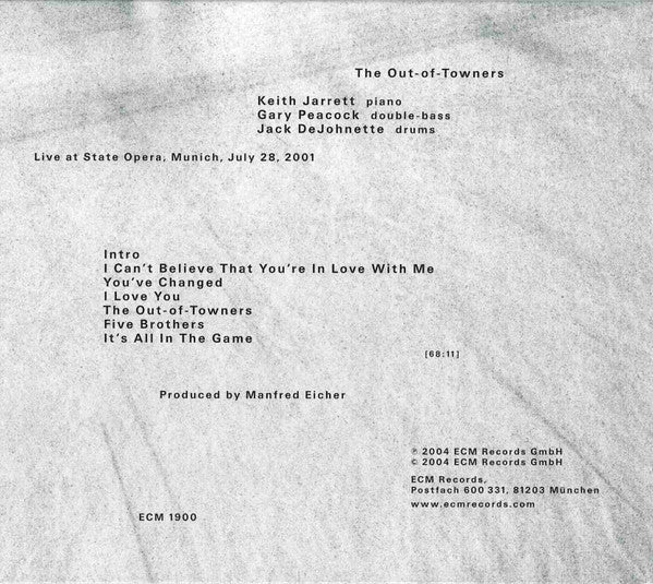 Keith Jarrett / Gary Peacock / Jack DeJohnette : The Out-Of-Towners (CD, Album)