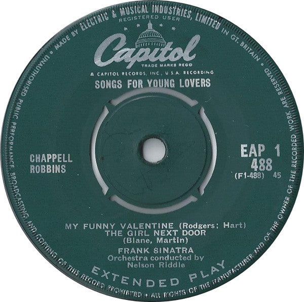 Frank Sinatra : Songs For Young Lovers (7", EP, RE)