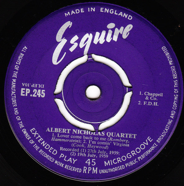 Albert Nicholas Quartet : Albert Nicholas Swings.... (7", EP)