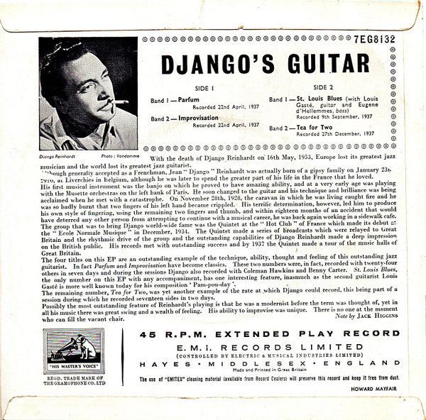 Django Reinhardt : Django's Guitar (7", EP, RE)