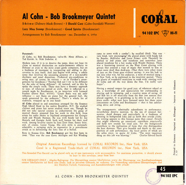 Al Cohn - Bob Brookmeyer Quintet : S-h-i-n-e (7", EP)