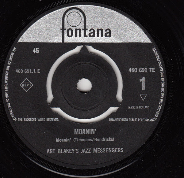 Art Blakey & The Jazz Messengers : Moanin' / Justice (7", Mono)
