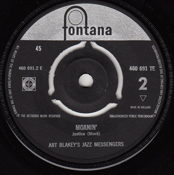 Art Blakey & The Jazz Messengers : Moanin' / Justice (7", Mono)