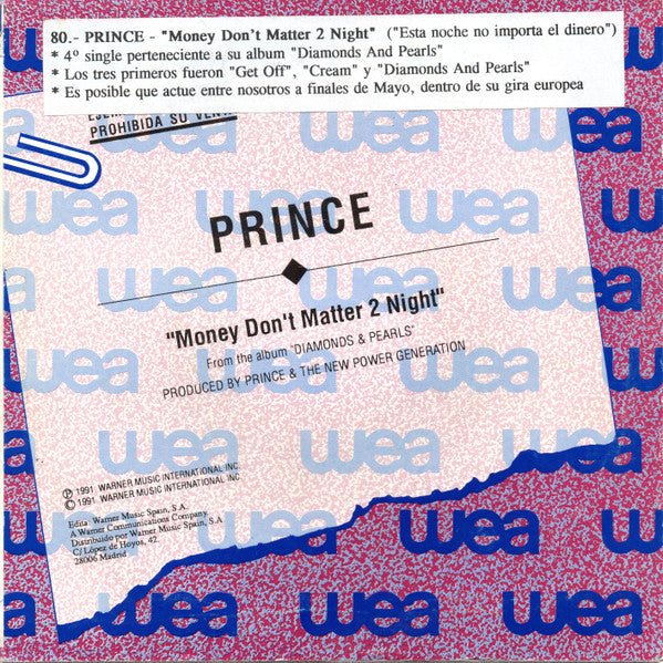 Prince : Money Don't Matter 2 Night (7", Single, Promo)