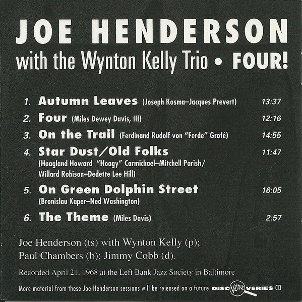 Joe Henderson With Wynton Kelly Trio : Four! (CD, Album, RM)