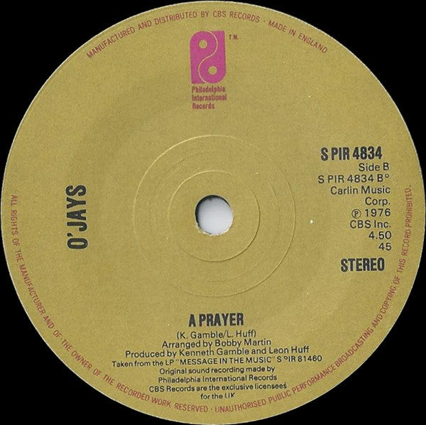 The O'Jays : Darlin' Darlin' Baby (Sweet, Tender, Love) (7", Single, Sol)