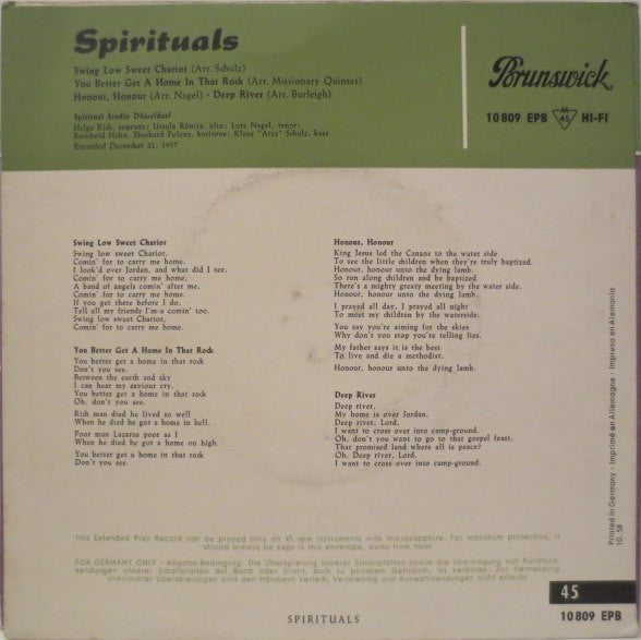 Spiritual Studio Düsseldorf : Spirituals (7", EP)