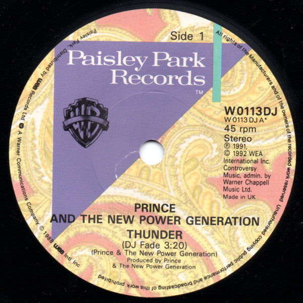 Prince And The New Power Generation : Thunder (7", Promo)