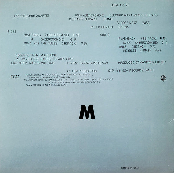 Abercrombie Quartet* : M (LP, Album)