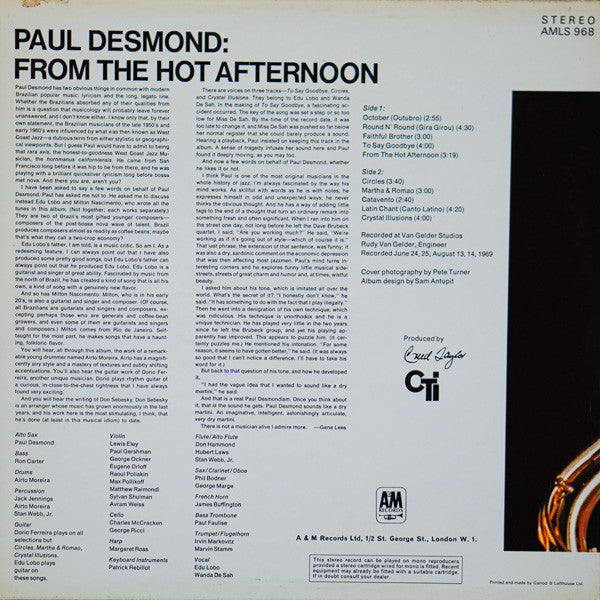 Paul Desmond : From The Hot Afternoon (LP, Album)