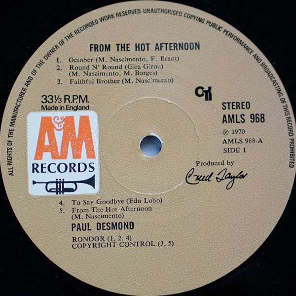 Paul Desmond : From The Hot Afternoon (LP, Album)