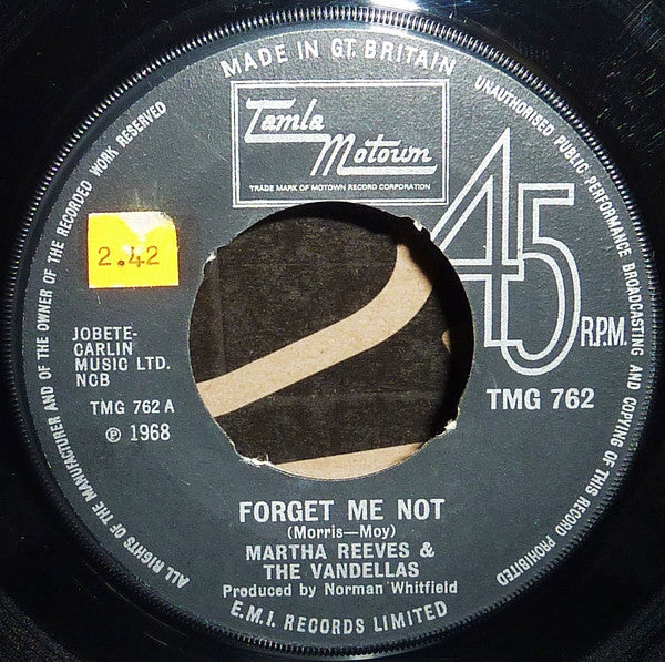 Martha Reeves & The Vandellas : Forget Me Not (7", Single, Pus)