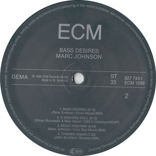 Marc Johnson (2) : Bass Desires (LP, Album)