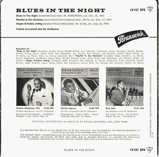 Jimmie Lunceford : Blues In The Night (7", EP, Mono, RP)