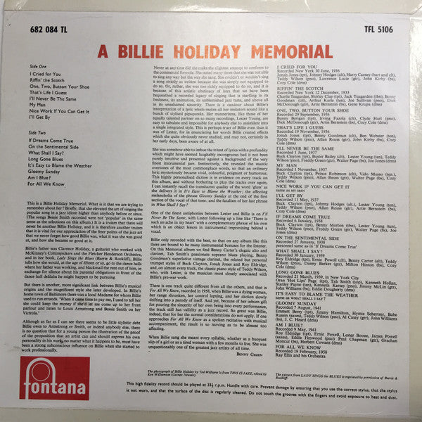 Billie Holiday : A Billie Holiday Memorial (LP, Comp)