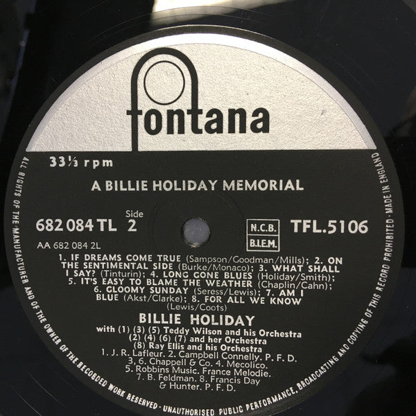 Billie Holiday : A Billie Holiday Memorial (LP, Comp)