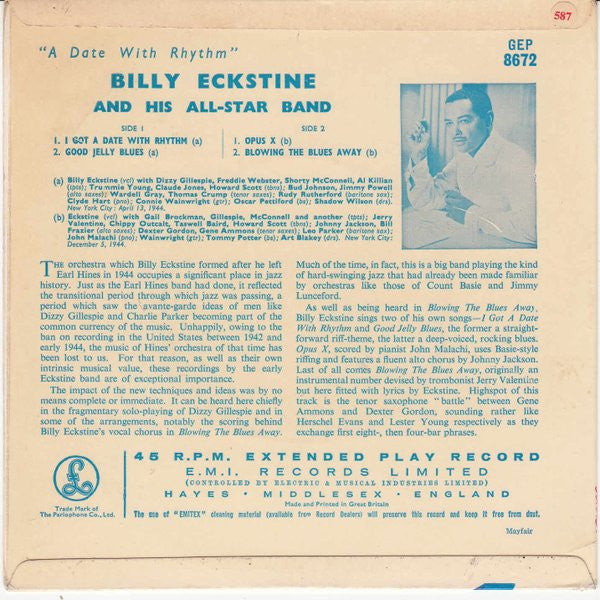 Billy Eckstine And His Orchestra : A Date With Rhythm (7", EP)