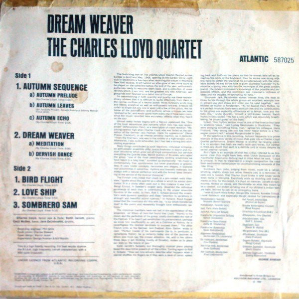The Charles Lloyd Quartet : Dream Weaver (LP, Album, Mono)