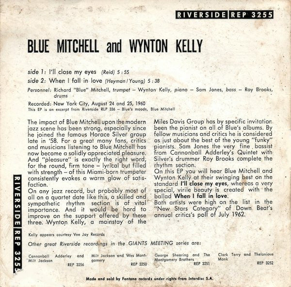 Blue Mitchell And Wynton Kelly : Giants Meeting (7", EP, Mono)