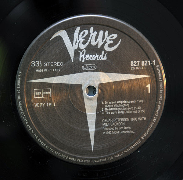 The Oscar Peterson Trio With Milt Jackson : Very Tall (LP, Album, RE)