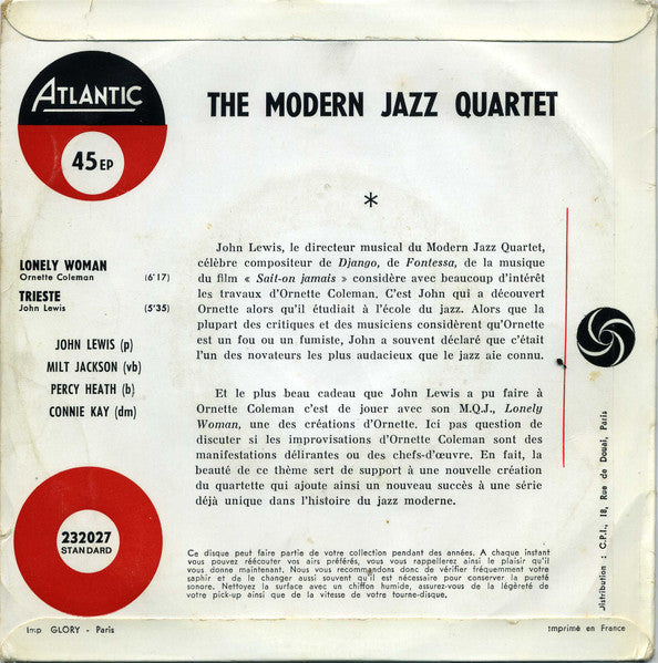 The Modern Jazz Quartet : Lonely Woman / Trieste (7", EP)
