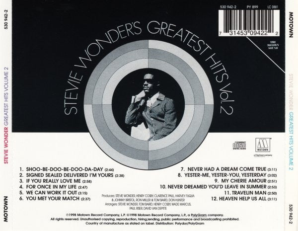 Stevie Wonder : Stevie Wonder's Greatest Hits Vol. 2 (CD, Comp, RE, RM)