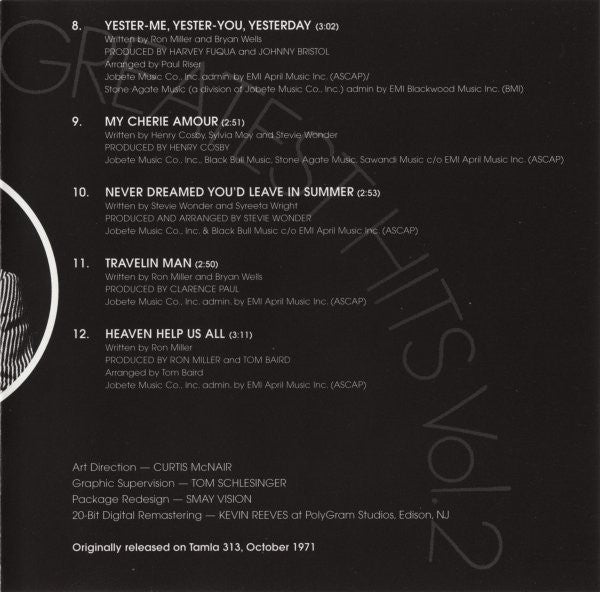 Stevie Wonder : Stevie Wonder's Greatest Hits Vol. 2 (CD, Comp, RE, RM)