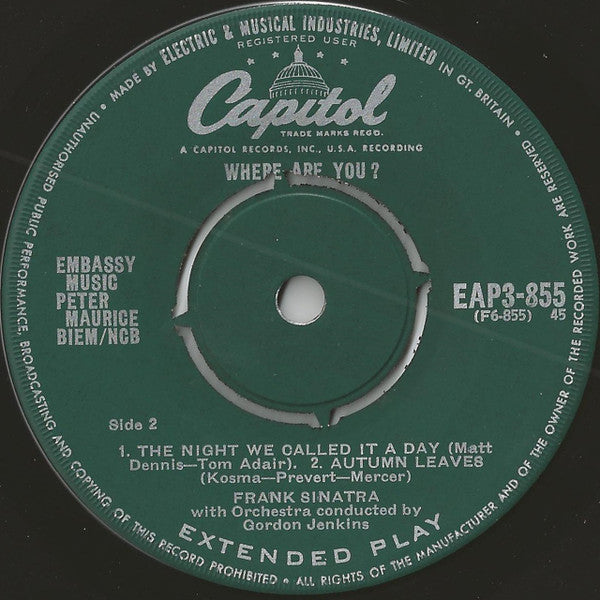 Frank Sinatra With Gordon Jenkins And His Orchestra : Where Are You? Part 3 (7", EP, Mono)