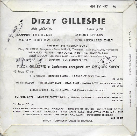Dizzy Gillespie : Boppin' The Blues (7", EP)