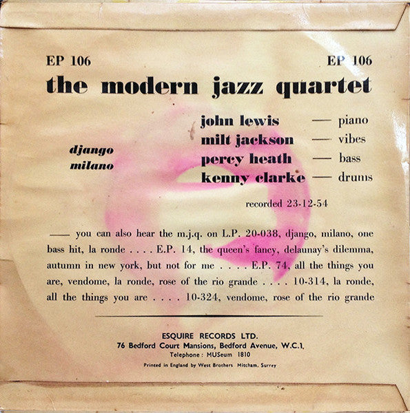 The Modern Jazz Quartet : Django / Milano (7", EP)