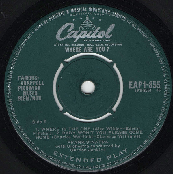 Frank Sinatra With Gordon Jenkins And His Orchestra : Where Are You? Part 1 (7", EP, 4-P)