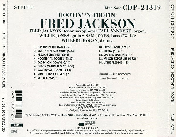 Fred Jackson : Hootin' 'N Tootin' (CD, Album, Ltd, RE)