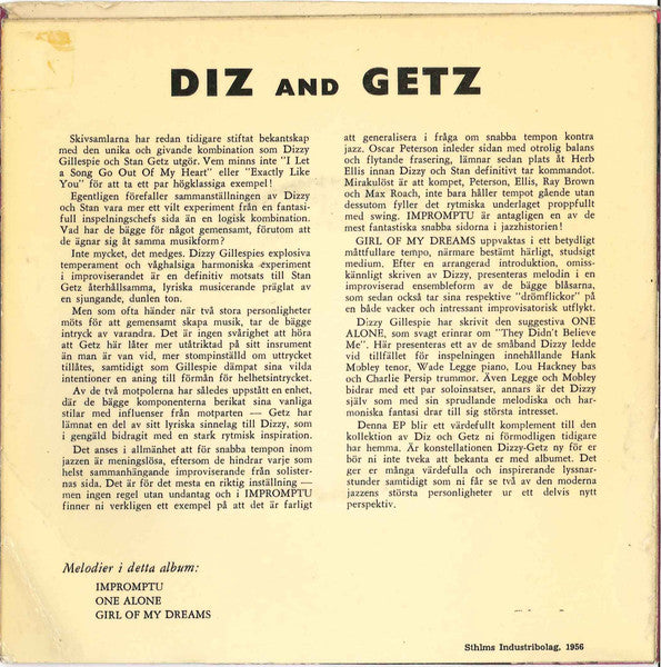 Dizzy Gillespie - Stan Getz Sextet : Diz And Getz (7", EP)