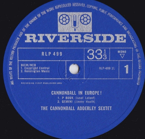 The Cannonball Adderley Sextet* : Cannonball In Europe (LP, Album, Mono)
