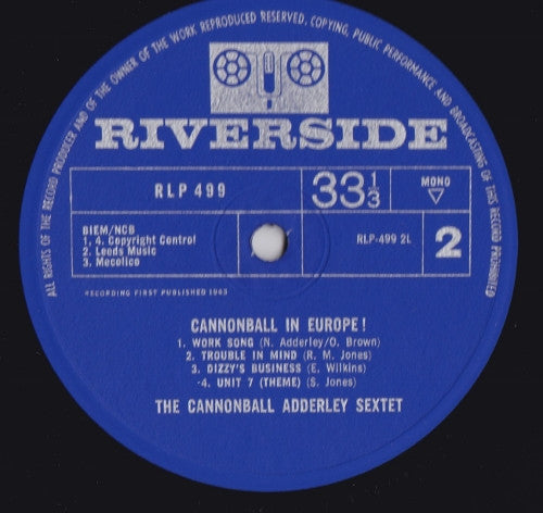 The Cannonball Adderley Sextet* : Cannonball In Europe (LP, Album, Mono)