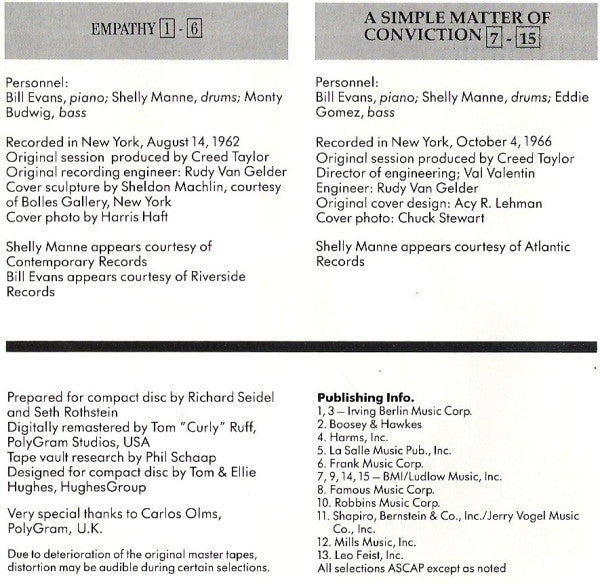 Bill Evans : Empathy + A Simple Matter Of Conviction (CD, Comp, RM)