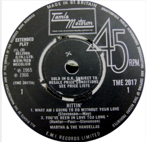 Martha Reeves & The Vandellas : Hittin' (7", EP, Mono)