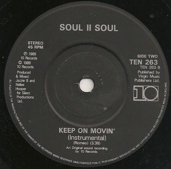 Soul II Soul : Keep On Movin (7", Single, Pap)